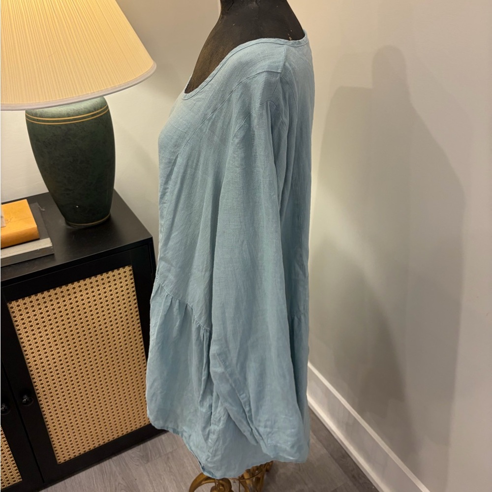 Flax 100% Linen Pastel Blue Boxy Tunic Top Size Medium Coastal Lagenlook - Picture 5 of 16